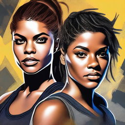 A high-quality digital art portrait featuring Marie Avgeropoulos and Tati Gabrielle