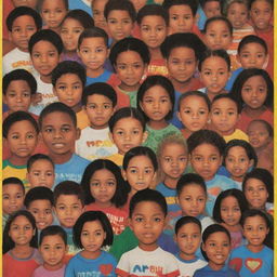 A powerful anti-child abuse poster with bold graphics, featuring a diverse group of children united, with messages of empathy, protection, and power to raise awareness about preventing child abuse.