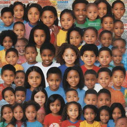 A powerful anti-child abuse poster with bold graphics, featuring a diverse group of children united, with messages of empathy, protection, and power to raise awareness about preventing child abuse.