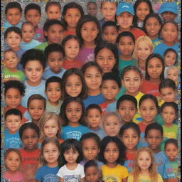 A powerful anti-child abuse poster with bold graphics, featuring a diverse group of children united, with messages of empathy, protection, and power to raise awareness about preventing child abuse.