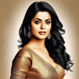 A high-quality digital art image featuring Bollywood actress Kajol Devgan in a tasteful and elegant pose