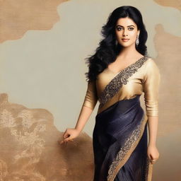 A high-quality digital art image featuring Bollywood actress Kajol Devgan in a tasteful and elegant pose