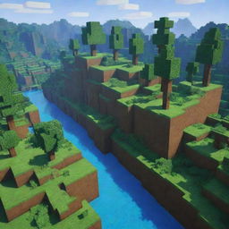 A vibrant Minecraft landscape with verdant land, clear blue skies, blocky trees, and the signature pixelated design.