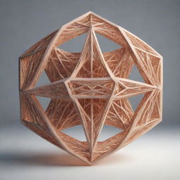 An intricate 3D structure with a central hexagon, connected to triangular prisms on all sides, showcasing a fascinating abstract geometric design.