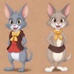 Generate a unique interpretation of the classic characters Tom and Jerry redrawn as female versions