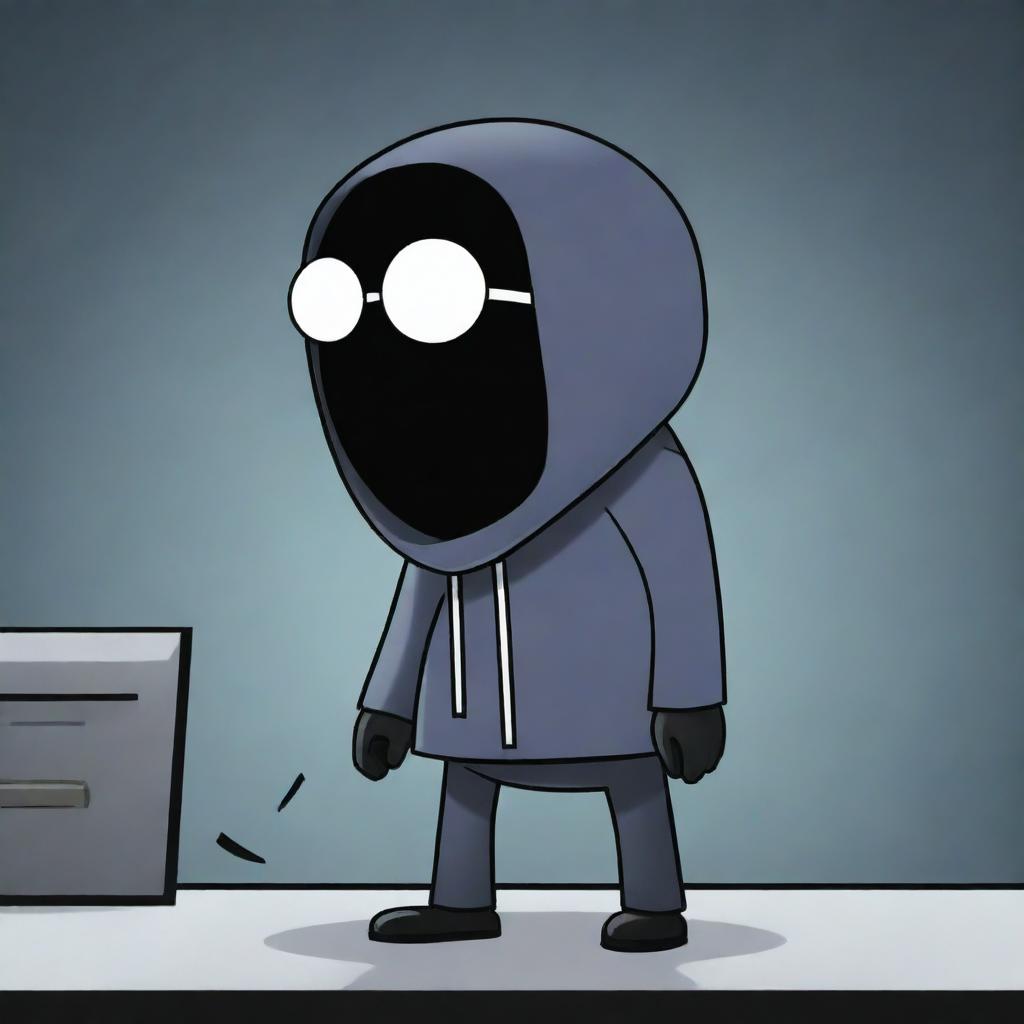 A cartoon-style image of a character from the game Among Us, depicted as 'sus' or suspicious, possibly performing a sabotage.