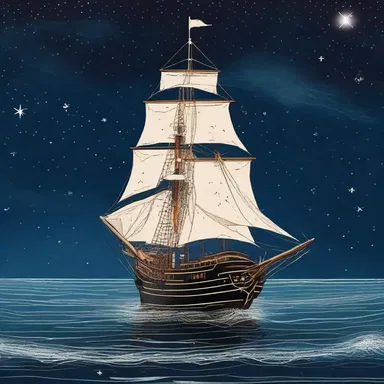 The ship sailed in a southeasterly direction, guided by the stars.