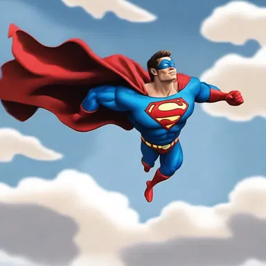 The superhero zoomed through the sky in a southeasterly breeze.