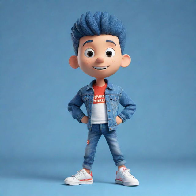 3D illustration of an animated character garbed in modern, casual attire like a denim jacket and sneakers. The character is placed alongside the phrase 'Channel med kas' on the right, set against an appealing background.