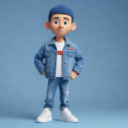 3D illustration of an animated character garbed in modern, casual attire like a denim jacket and sneakers. The character is placed alongside the phrase 'Channel med kas' on the right, set against an appealing background.