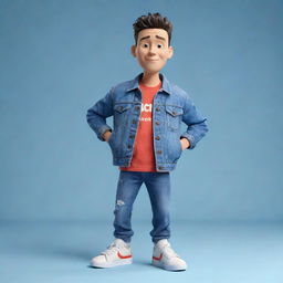 3D illustration of an animated character garbed in modern, casual attire like a denim jacket and sneakers. The character is placed alongside the phrase 'Channel med kas' on the right, set against an appealing background.