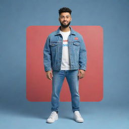 3D illustration of an animated character, dressed in modern casual clothing like a denim jacket and sneakers, standing next to the phrase 'Channel med kas' on the right. The background features the Youtube logo.