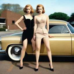 An ultra-realistic photograph captures Nicole Kidman and Scarlett Johansson in a daring 50s style