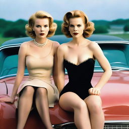 An ultra-realistic photograph captures Nicole Kidman and Scarlett Johansson in a daring 50s style