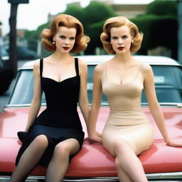 An ultra-realistic photograph captures Nicole Kidman and Scarlett Johansson in a daring 50s style