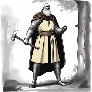 In the classic novel, the headman stood tall with his axe, ready to carry out the king's commands.