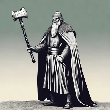 In the classic novel, the headman stood tall with his axe, ready to carry out the king's commands.