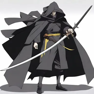 The anime character had a striking resemblance to a headman, wearing a long black cloak and yielding a sharp, gleaming blade.