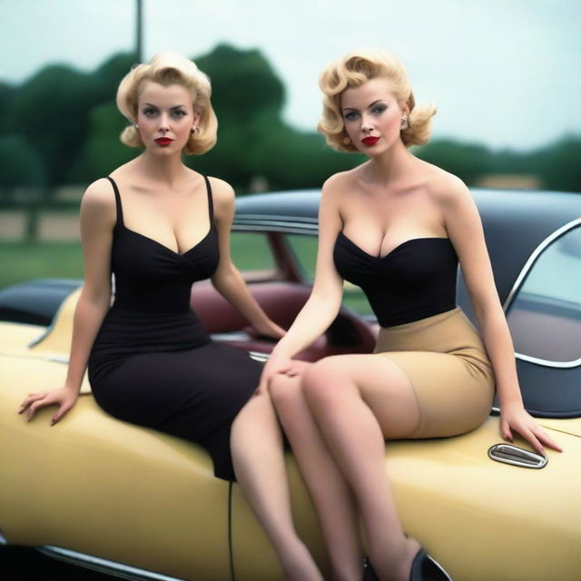 An ultra-realistic photograph features two Nicole Kidmans in a daring 50s ensemble