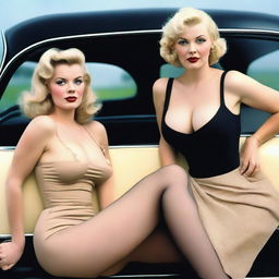 An ultra-realistic photograph features two Nicole Kidmans in a daring 50s ensemble