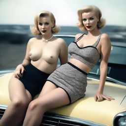 An ultra-realistic photograph depicts two Nicole Kidmans in a daring 50s fashion