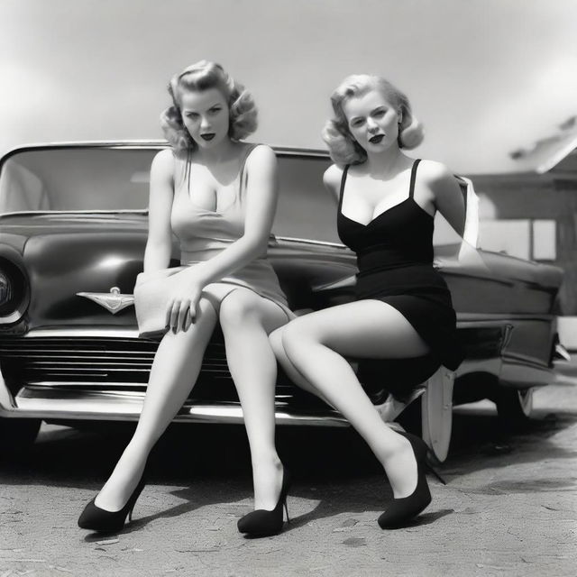 An ultra-realistic photograph depicts two Nicole Kidmans in a daring 50s fashion