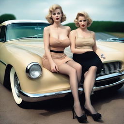 An ultra-realistic photograph depicts two Nicole Kidmans in a daring 50s fashion