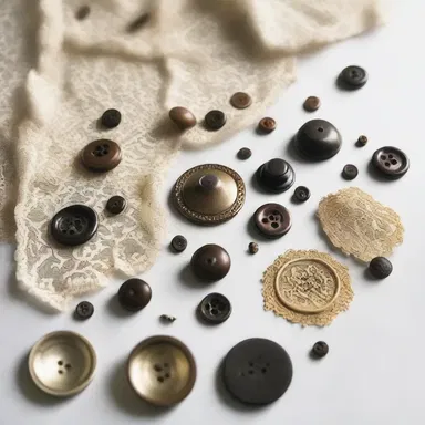 The findings in the designer's studio included various buttons, fasteners, and lace trimmings used to embellish garments.