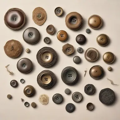 The findings in the designer's studio included various buttons, fasteners, and lace trimmings used to embellish garments.