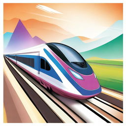 A high-quality digital art image depicting a sleek, fast train