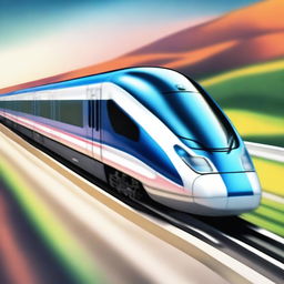 A high-quality digital art image depicting a sleek, fast train