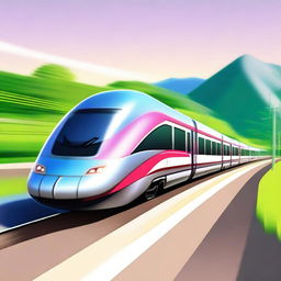 A high-quality digital art image depicting a sleek, fast train