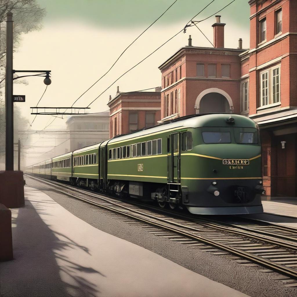 A revised high-quality digital art image portraying a wide, 6-meter-long train from the 1940s