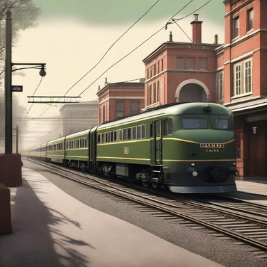 A revised high-quality digital art image portraying a wide, 6-meter-long train from the 1940s