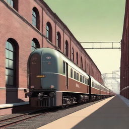 A revised high-quality digital art image portraying a wide, 6-meter-long train from the 1940s