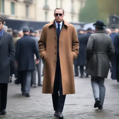 The spy wore a stylish coat with hidden pockets for decampment, blending in perfectly with the fashionable crowd.