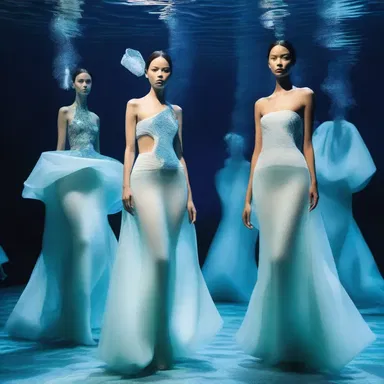 The underwater fashion show featured nekton-inspired designs, with floating fabrics and flowing silhouettes.