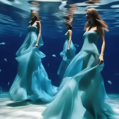 The underwater fashion show featured nekton-inspired designs, with floating fabrics and flowing silhouettes.