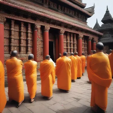 During the religious ceremony, the followers converge at the temple to pay their respects.