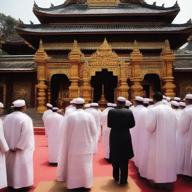During the religious ceremony, the followers converge at the temple to pay their respects.