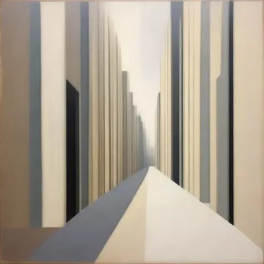 In the painting, the lines and shapes converge towards a single vanishing point, creating depth and perspective.