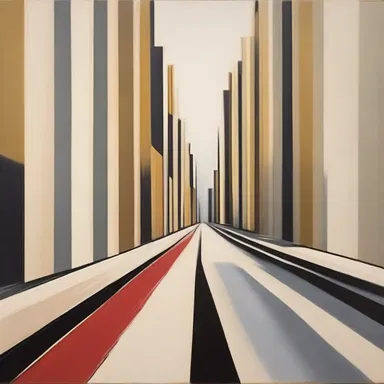 In the painting, the lines and shapes converge towards a single vanishing point, creating depth and perspective.