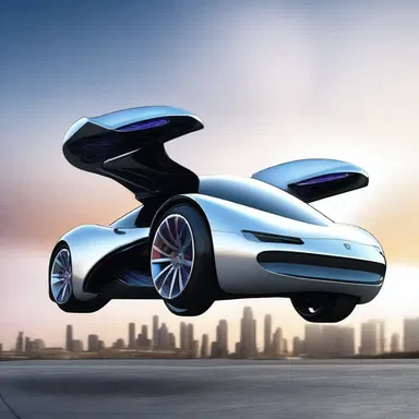In the distant future, flying cars will have powerful exhaust pipes that release colorful gases.