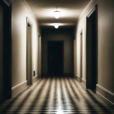 The undeviating footsteps echoing through the empty hallway filled the protagonist with terror, as they couldn't see who or what was making the sound.
