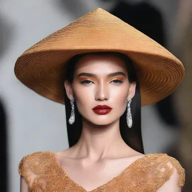 The fashion designer showcased a stunning hat that accentuated the sinciput of the model.