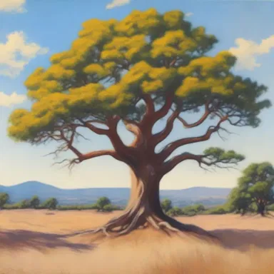 The artist painted a beautiful landscape with a majestic wing nut tree standing tall in the foreground.