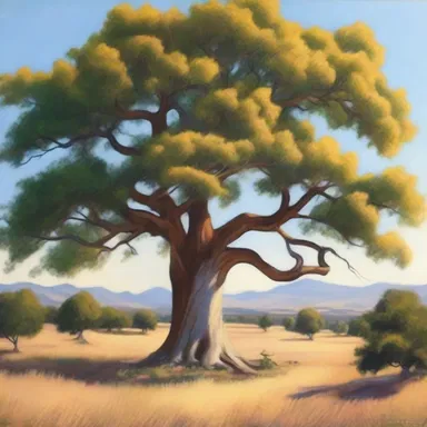 The artist painted a beautiful landscape with a majestic wing nut tree standing tall in the foreground.