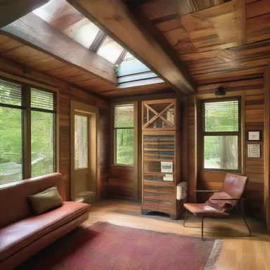 The architect incorporated a scavenger theme into the design of the house by using reclaimed materials and repurposed furniture.