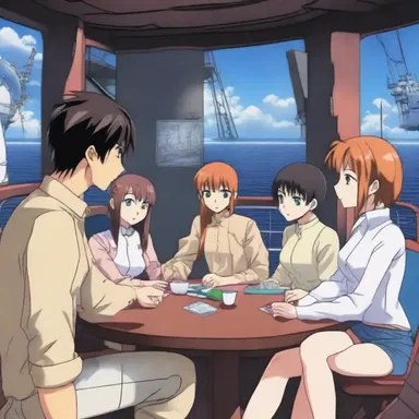 The characters in the anime series often meet on the hurricane deck of the ship to discuss their next move.