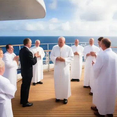 During the religious ceremony, the priest led the congregation in a prayer on the hurricane deck of the cruise ship.